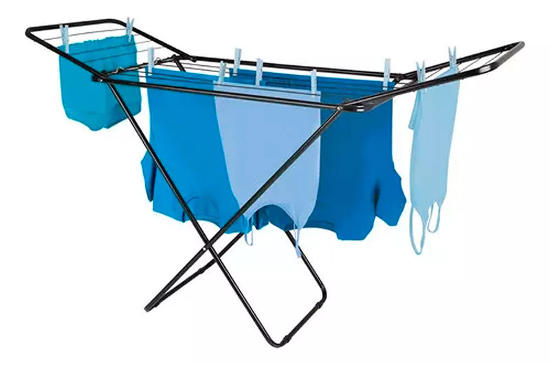 Varal de Chão Dobrável com Abas – Preto | Capacidade 20kg