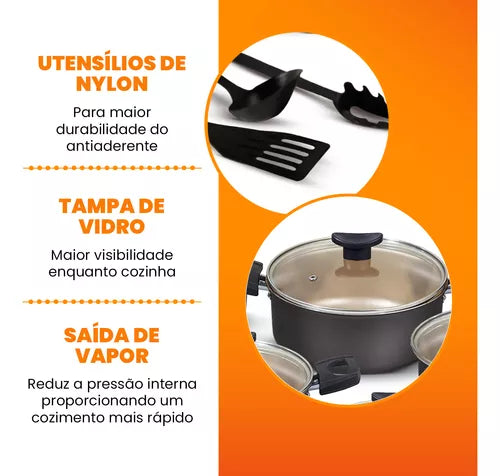 Conjunto de Panelas Antiaderente 10 Peças – Linha Premium Inova Lar